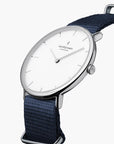 Native - SET Weißes Ziffernblatt Silber | Armbänder Mesh / Nato Navy Blau / Schwarz