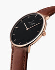 Native - SET Schwarzes Ziffernblatt Roségold | Armbänder Braun / Schwarz / Navy Blau