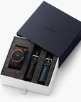 Native - SET Schwarzes Ziffernblatt Roségold | Armbänder Braun / Schwarz / Navy Blau