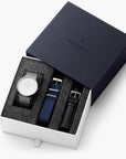 Native - SET Weißes Ziffernblatt Silber | Armbänder Mesh / Nato Navy Blau / Schwarz