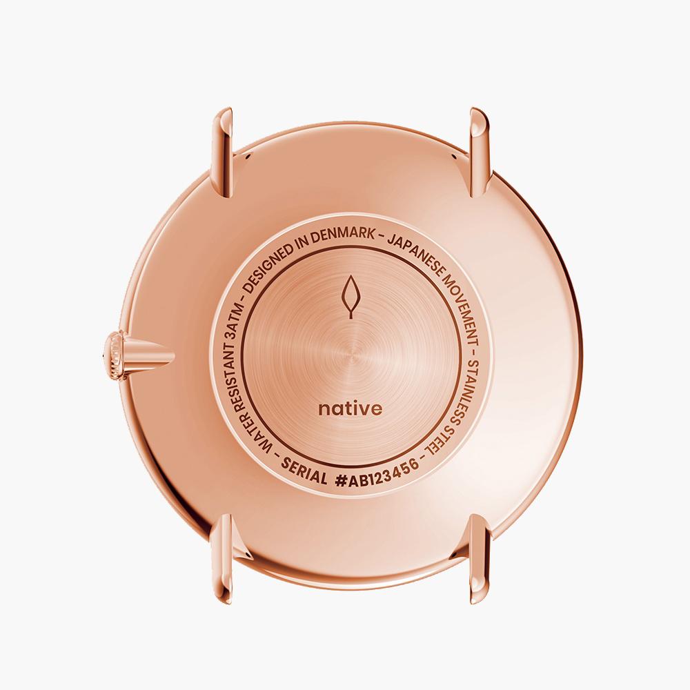 Native - SET Weißes Ziffernblatt Roségold | Armbänder Braun / Schwarz / Mesh